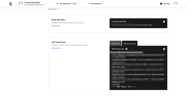 Dashboard | Clerk.com screen