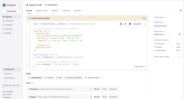 Feature › Export to CSV › Access screen