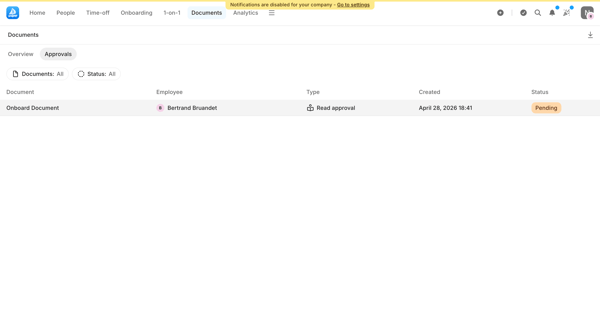 Approvals | Documents | Aboard screen