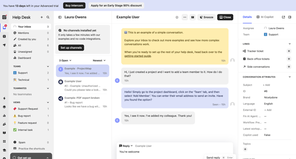 Example User | Help Desk  Nicelydone  Intercom screen