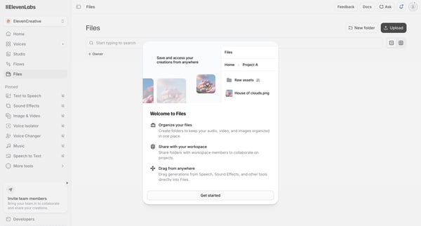 Files | ElevenLabs screen