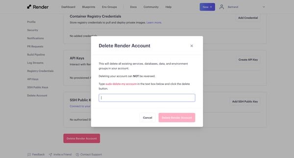 Account Settings from Render