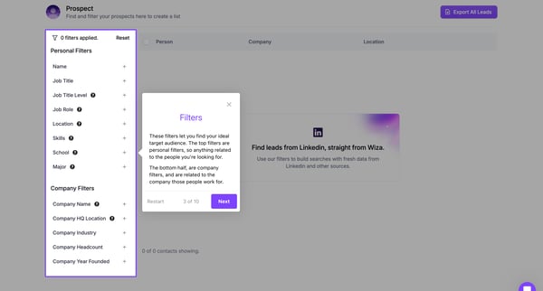 Wiza - Prospect screen