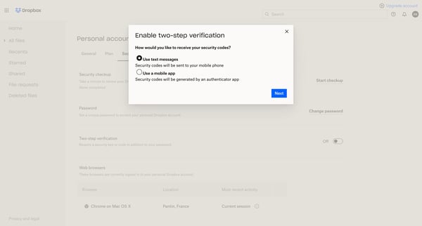 Dropbox screen