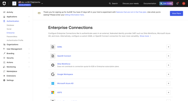 Enterprise Connections screen