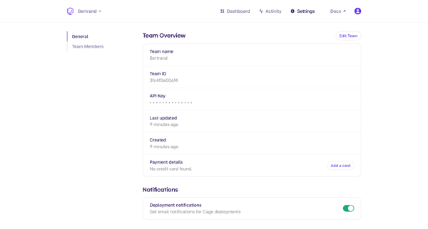 Evervault | Settings screen