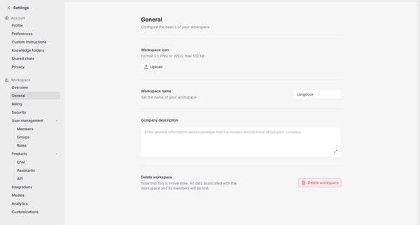 Settings screen