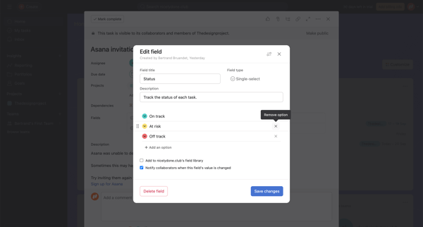 Home - Asana invitation could not be delivered to mike@nicelydone screen