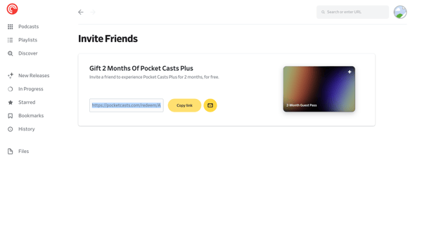 Invite Friends - Pocket Casts screen