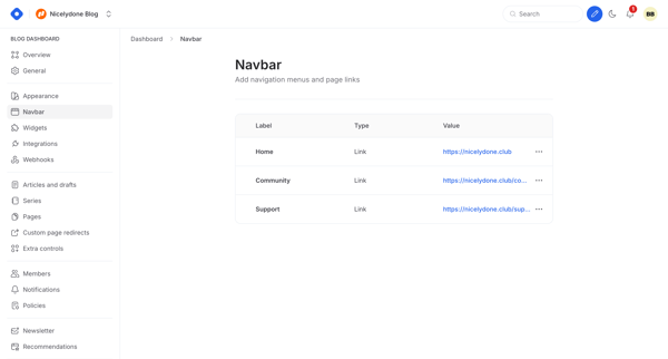 Dashboard - Navbar screen