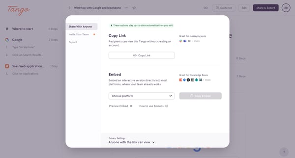 Workflow with Google and Nicelydone screen