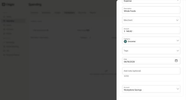 Origin Financial screen