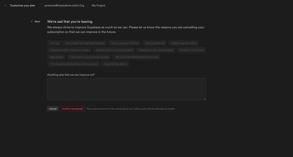 My Project | Supabase screen