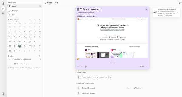 Home | Supernotes screen