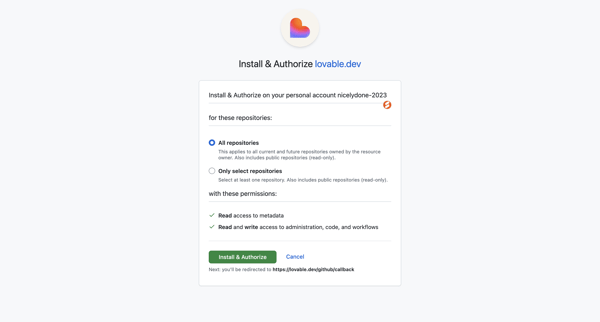 Installing lovable.dev screen