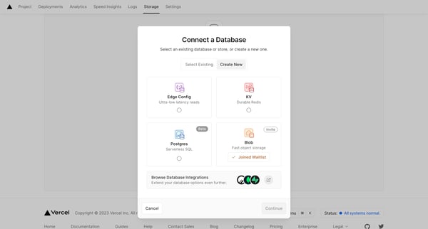Storage – Dashboard – Vercel screen