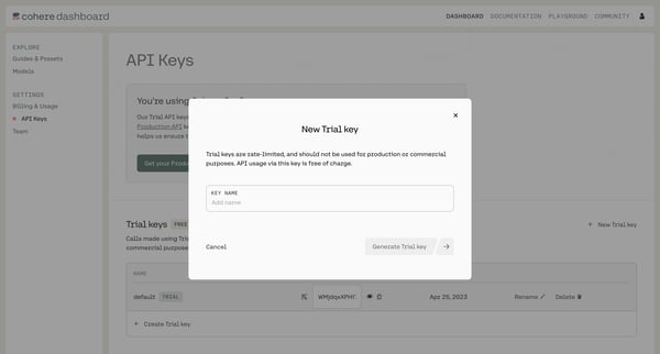 API Keys | Cohere from Cohere