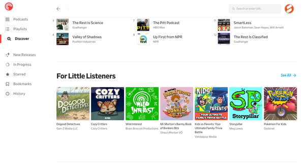 Discover - Pocket Casts screen