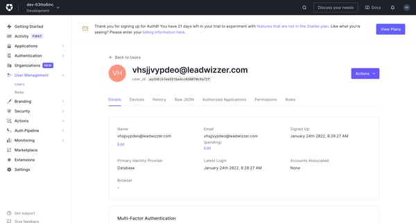 User Details screen