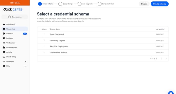 Dock Certs screen