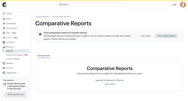 Reports | Mailchimp screen