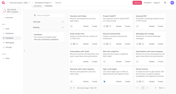 Create execution - Appwrite screen