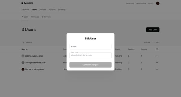 Users | Twingate Admin screen