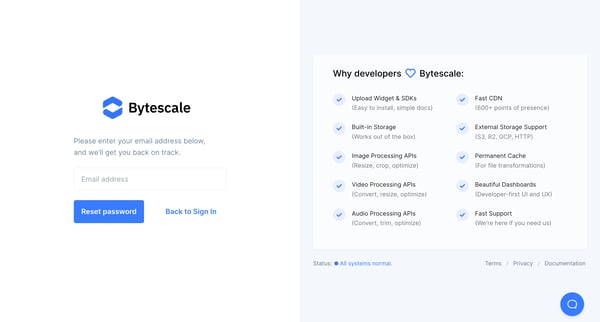Forgotten Password | Bytescale screen