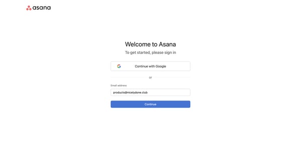 Log in - Asana screen