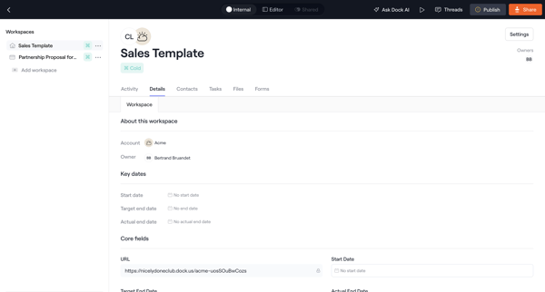 Internal · Sales Template screen