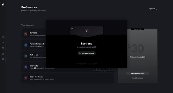 Preferences screen