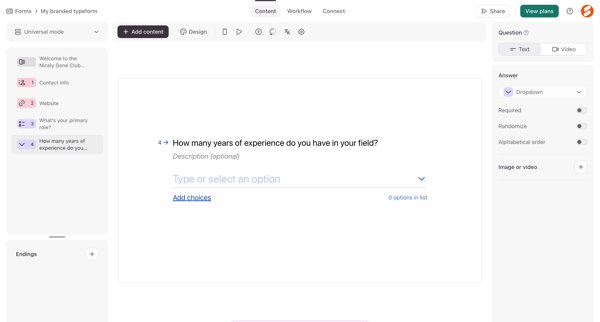 Typeform - Create screen