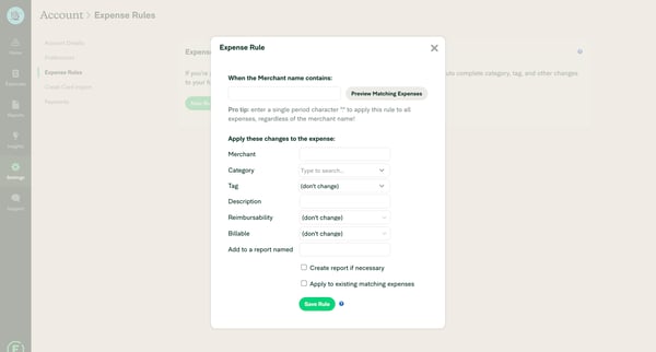 Expensify - Settings - Account screen