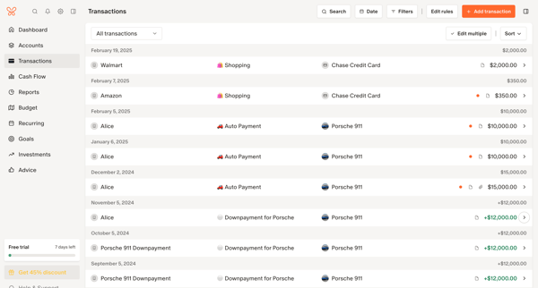Monarch | Transactions screen