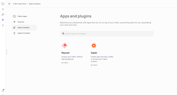 Fabric | Apps and plugins screen