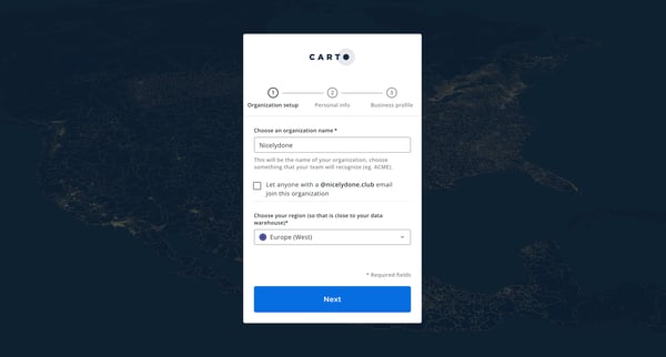 CARTO Accounts screen