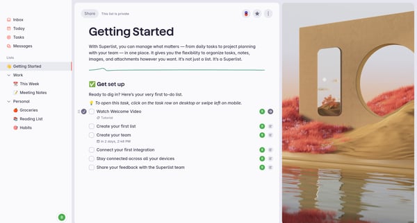 Superlist | Getting Started screen
