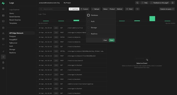 Database | Supabase screen