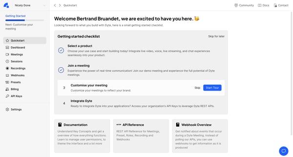 Dyte - Developer Portal screen