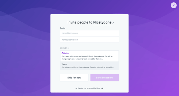 Invite people screen