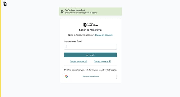 Login | Mailchimp screen
