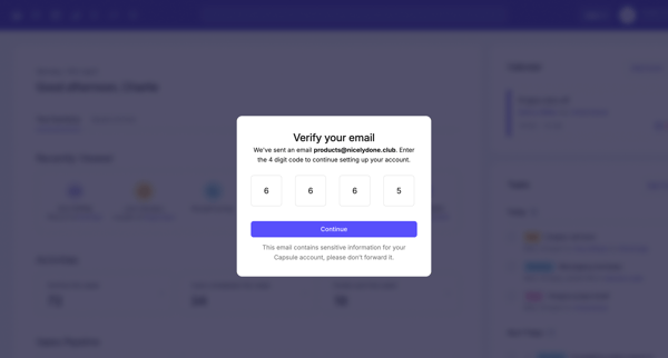 auth.capsulecrm.com/register/c2e7e368cd39167ee6446cacc18cb036007e6f1562/verify screen