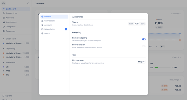 Copilot Money | Dashboard screen