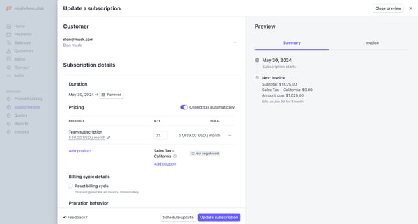 Subscriptions – nicelydone.club – Stripe screen