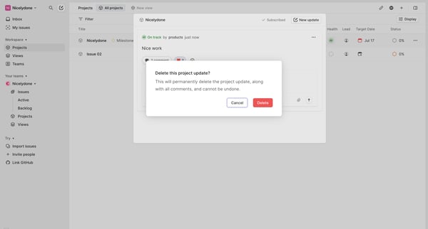 Projects from Linear