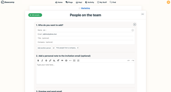 People on the team Marketing from Basecamp