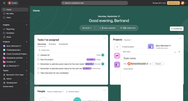 Home - Asana screen
