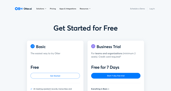 Start for Free | Otter.ai screen