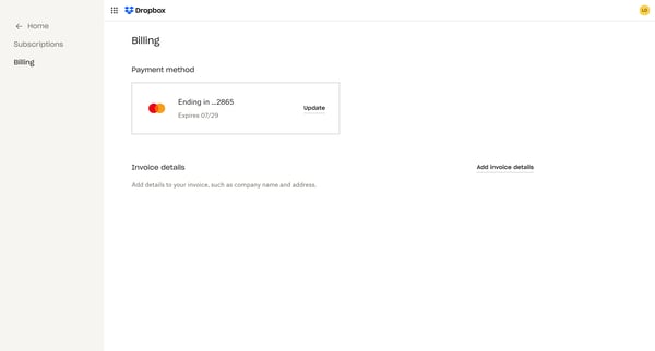 Billing Management screen