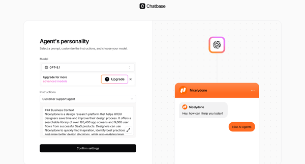 Create Agent - Chatbase screen